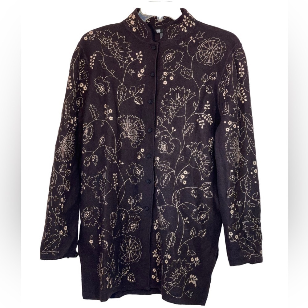 NWT- Carole Little 100 % Wool Embroidered Jacket. Size XL